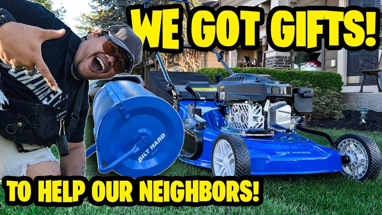 GOT GIFTS a LAWN MOWER & PEAT MOSS SPREADER to help our NEIGHBORS OVERSEEDING PROJECTS! 😩