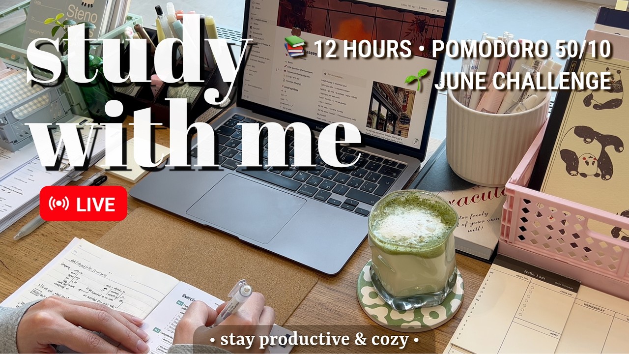 Challenge | 12 Hours 🌱 Study With Me &bull; Pomodoro 50/10 | Relaxing Fireplace Sound