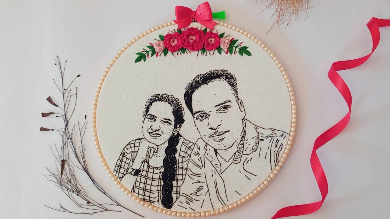 couple portrait embroidery making/wedding gift #habiscrafts #portraitembroidery #portrait