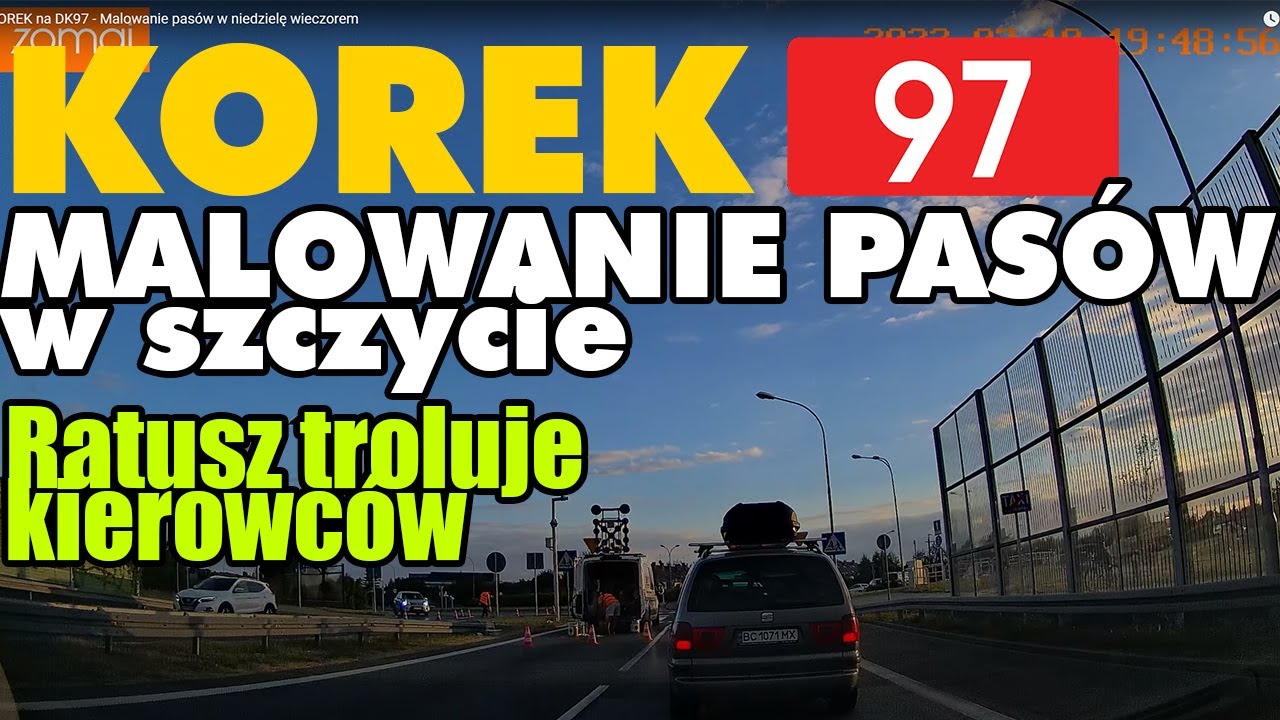 KOREK na DK97 - Malowanie pasów w niedzielę wieczorem