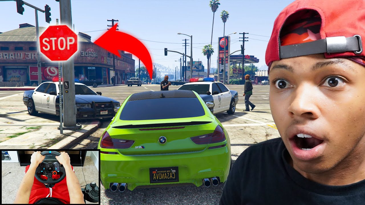 Playing GTA 5 Without BREAKING LAWS with STEERING WHEEL!