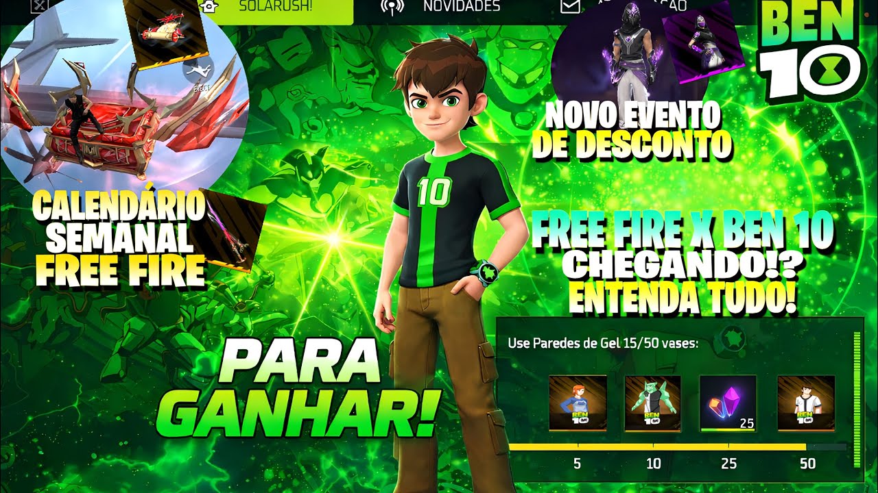 FREE FIRE X BEN 10 FINALMENTE CHEGANDO!? ENTENDA TUDO! NOVO CALENDÁRIO SEMANAL, EVENTO DE DESCONTO!!