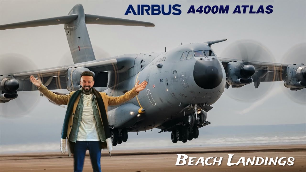 RAF Airbus A400M Atlas landings on Pembrey beach!