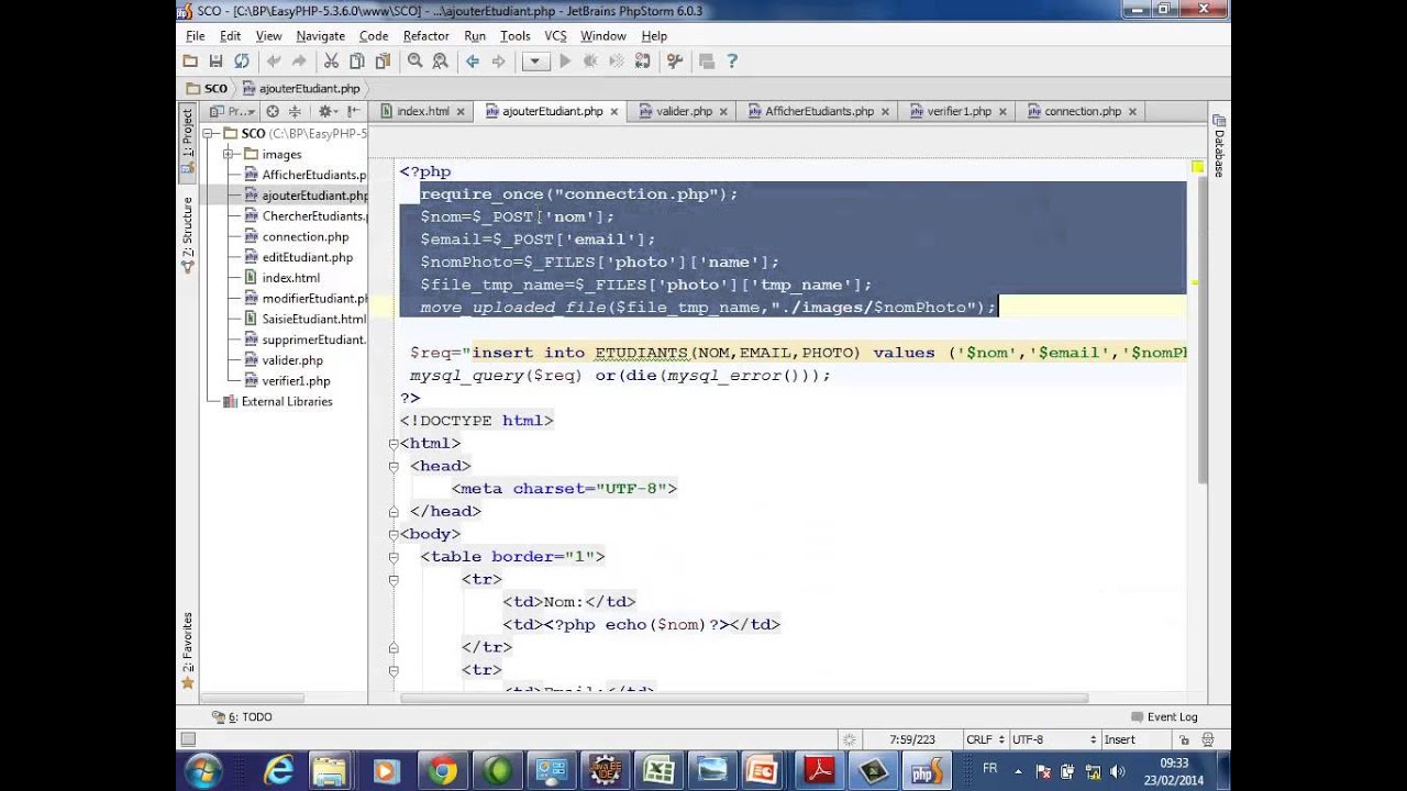 TP 2  PHP MYSQL Gestion des ETDUDIANTS Partie Authentification DWM 23 02 2014
