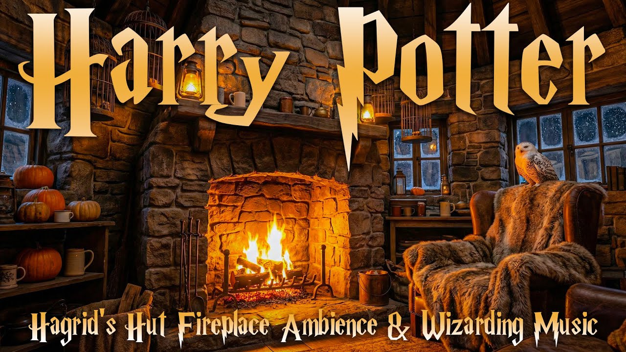 Harry Potter Fireplace Ambience 🔥 Winter Night at Hagrid’s Hut | Cozy Wizarding Music