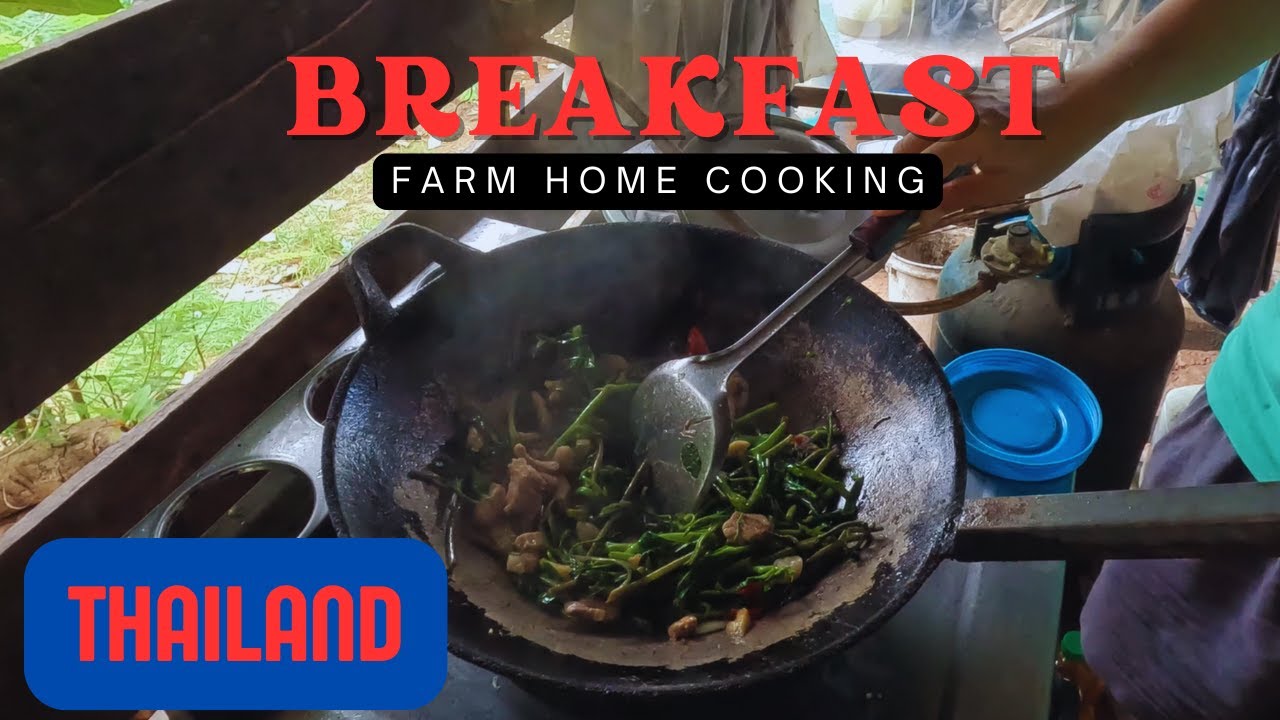 🇹🇭  Ubon Ratchathani, Thailand. Cooking Delicious Thai breakfast on Thai farm. Simple food to cook.
