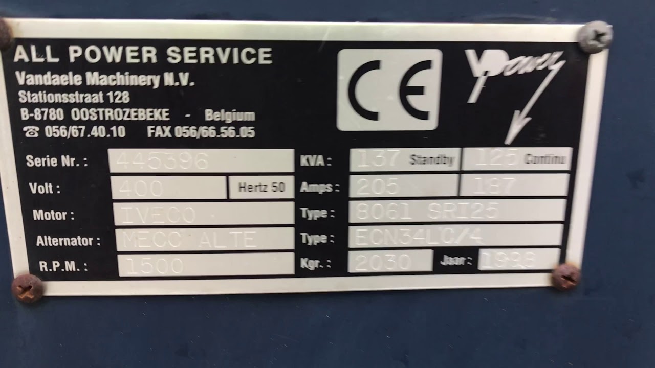 DPX Power: Iveco 8061 SRI25 - 130 KVA Generator set - DPX-11290