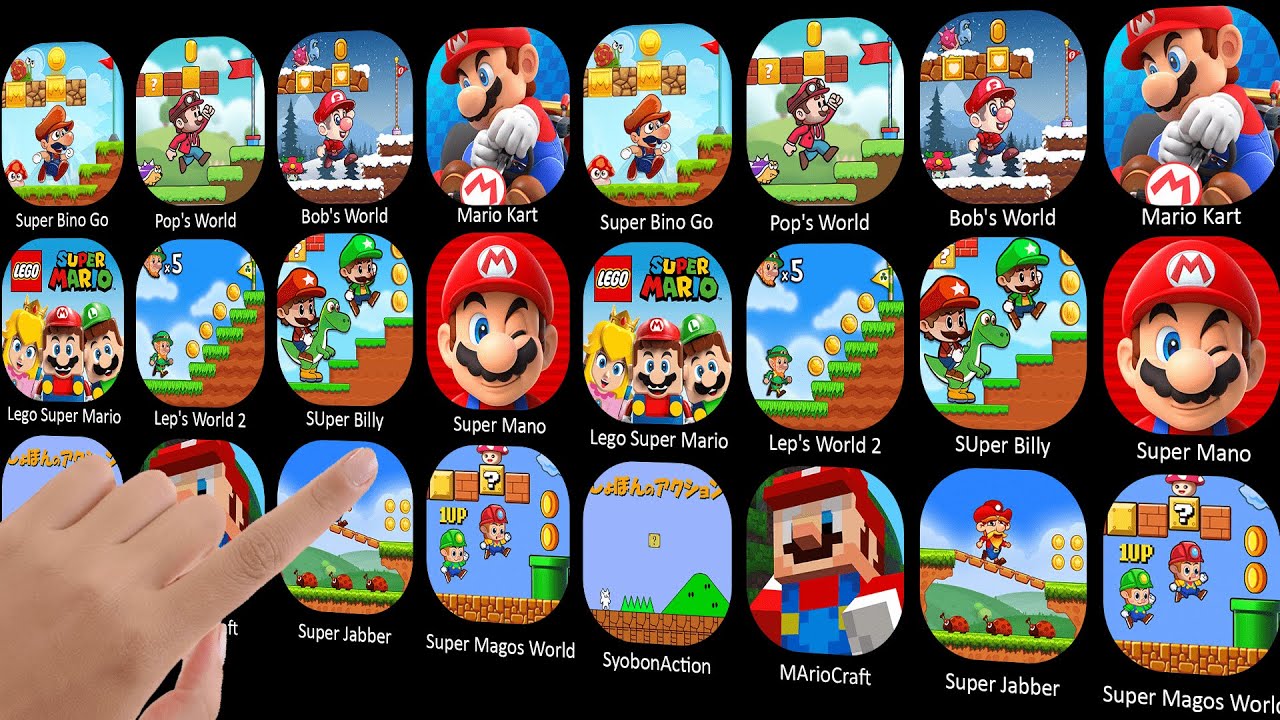 Super Bino Go, Pop's World, Bob's World, Mario Kart, Lego Super Mario, Lep's World 2