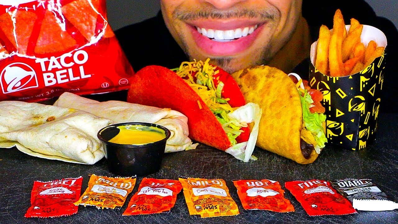 ASMR TACO BELL MUKBANG | DOLLAR MENU BURRITOS NACHO CHEESE FRIES HOT CHIPS CHALUPA EATING CHALLENGE