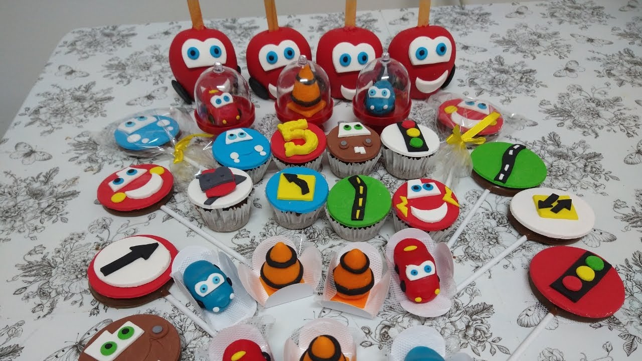 Personalizando doces Relâmpago McQueen l maçã, cupcake, pirulito e docinho modelado