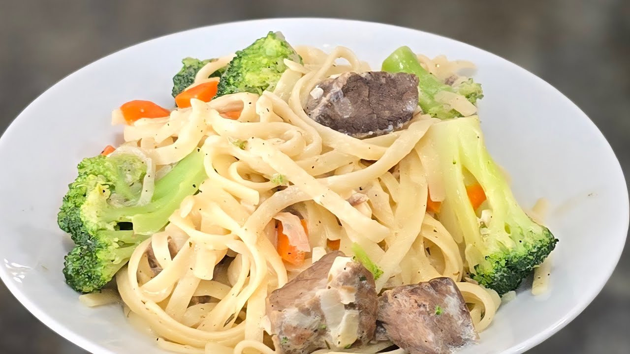 Beef with broccoli pasta. 