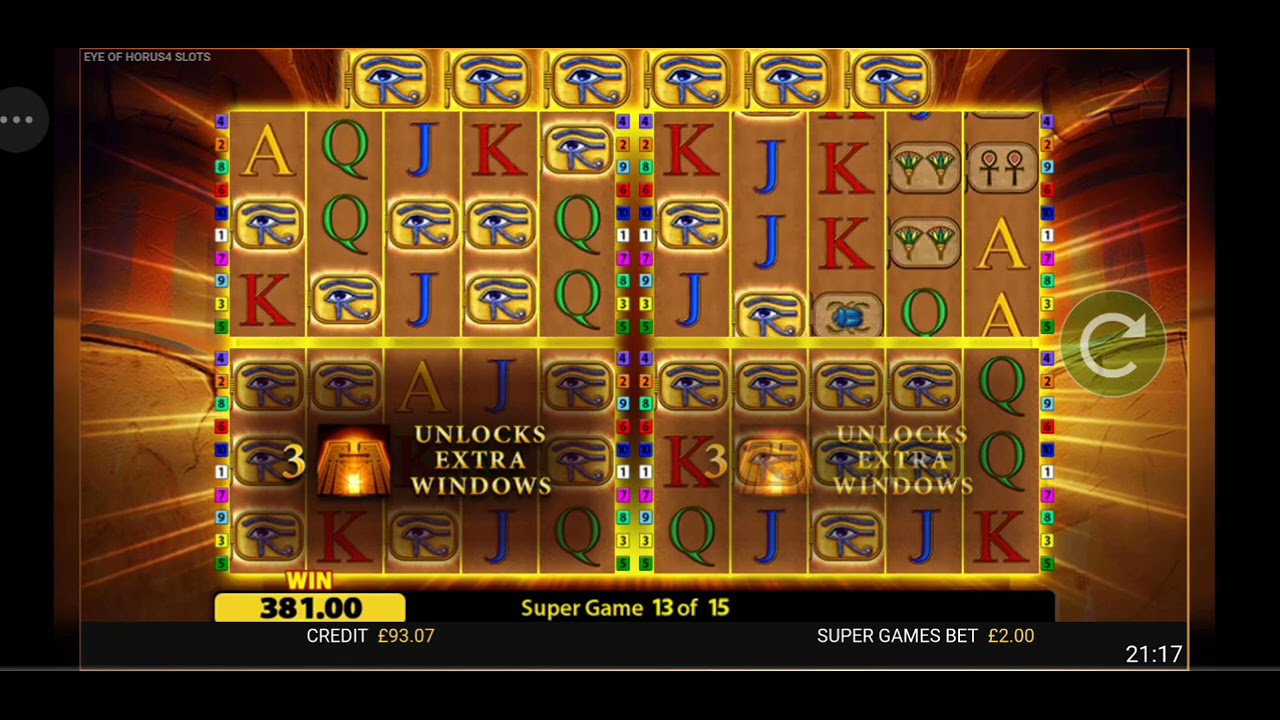 &pound;2 Super Games on Eye of Horus 4 SLOTS. Virgin Games UK online slots.