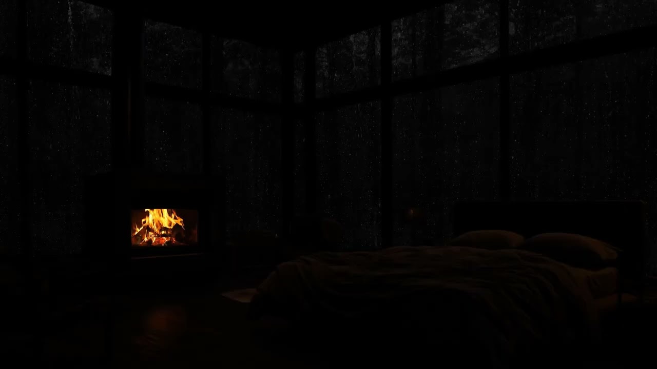 DEEPEST HEALING SLEEP(No Ads)💦Strong Rain - Thunderstorm Sounds😴Warm Fire | Relaxation & Calm Nights
