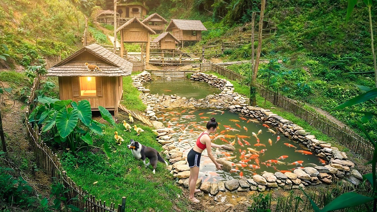 TIMELAPSE - Building a Big Fish Pond in the Forest | DIY Fish Pond Construction