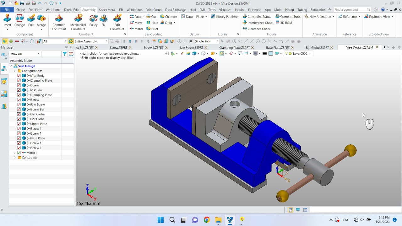 ZW3D 2023 Tutorial - Vise Design Design