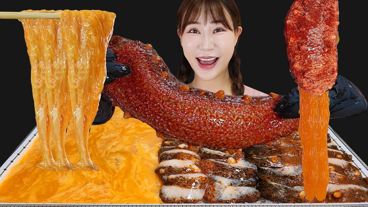 Морской огурцы Roe 🌊 Красное море огурцы Sashimi едят звуки MUKBANG