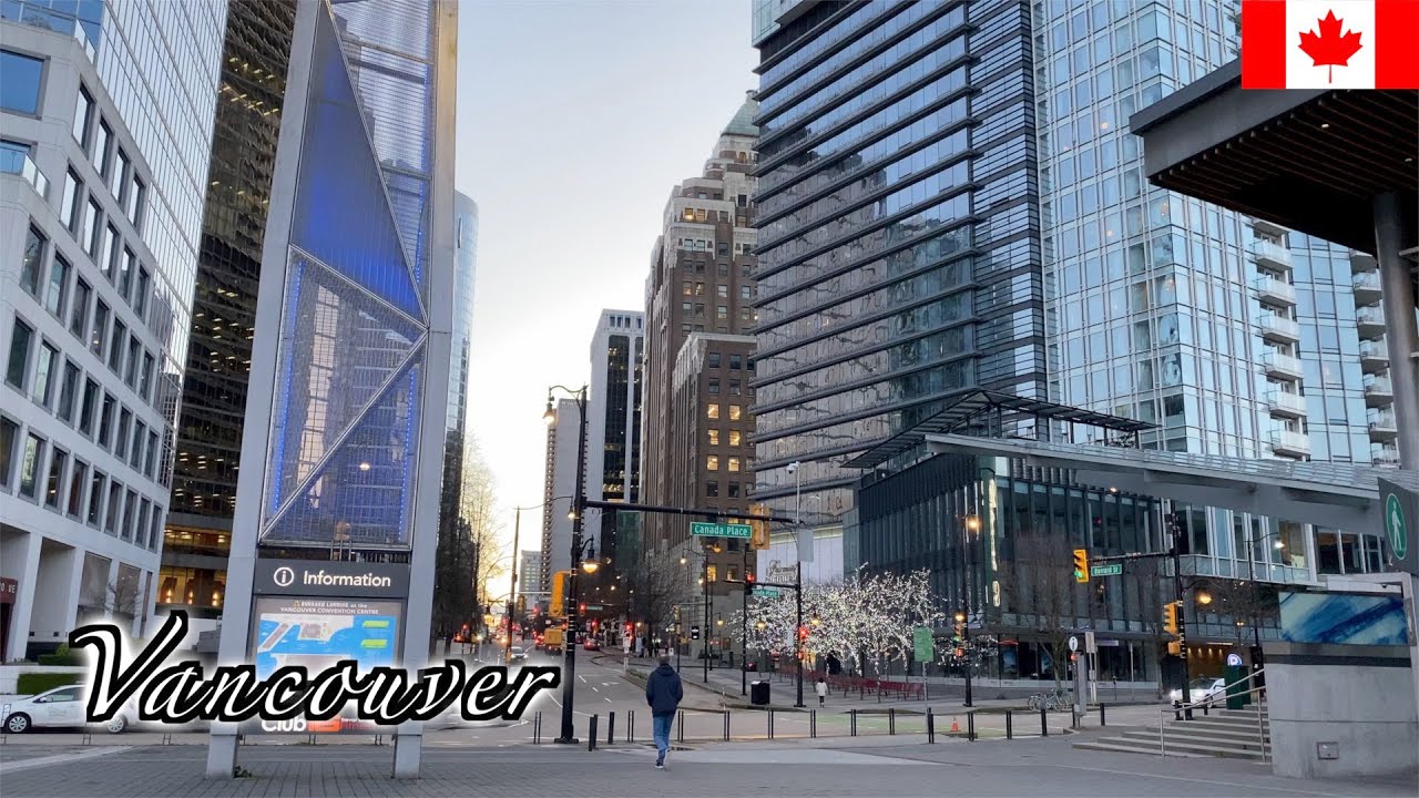🇨🇦【4K】Vancouver Winter Walk -  Burrard Street from Coal Harbour - (March 2021)