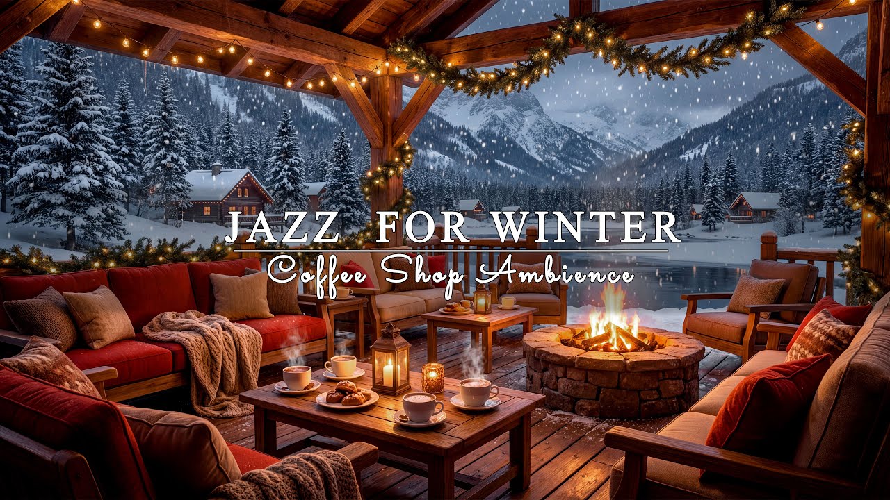 LIVE Winter Jazz Retreat ❄️ Cozy Coffee Shop Ambience & Fireplace Background Music