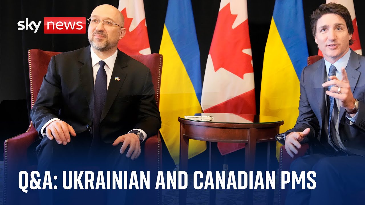 Canadian PM Justin Trudeau and Ukrainian PM Denys Shmyhal take part in signing ceremony