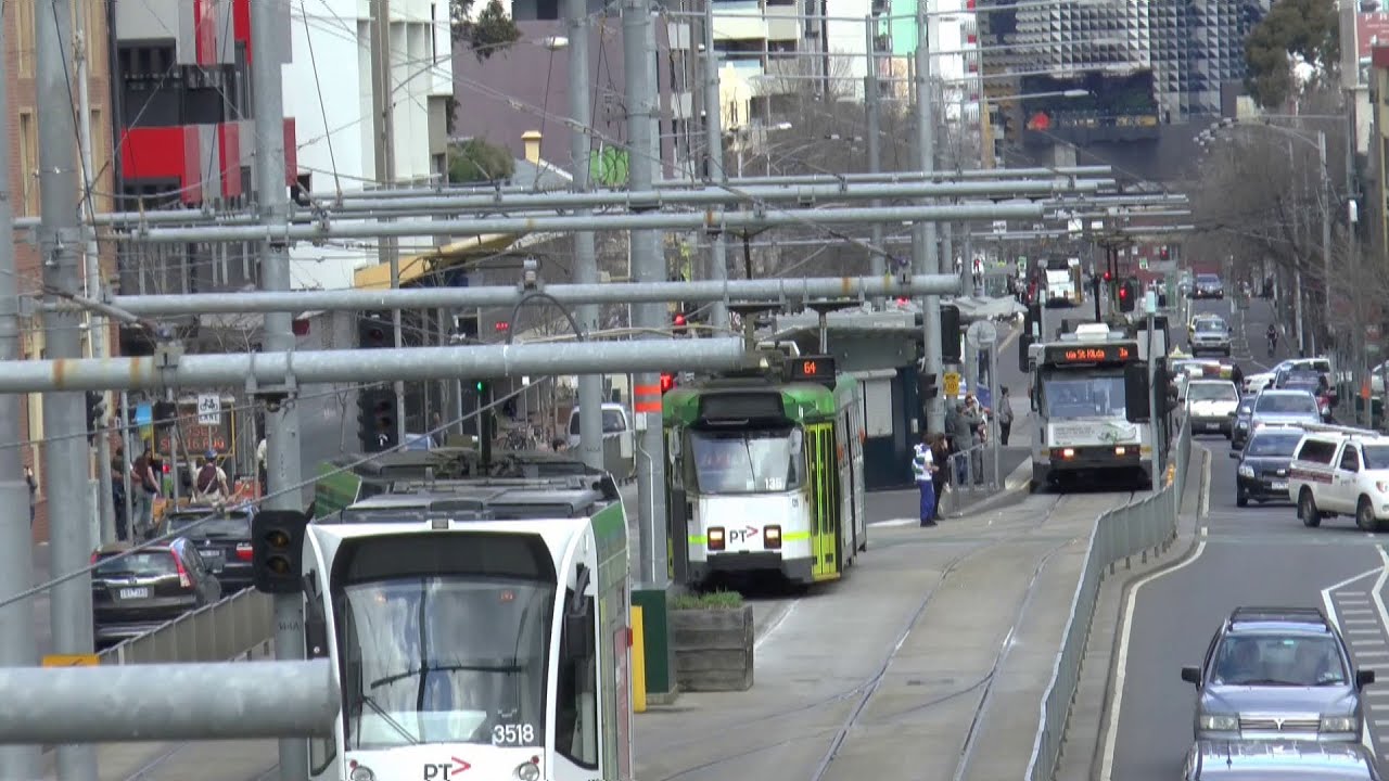 The Busy Melbourne University Tram Terminus - Swanston St 15-08-2015