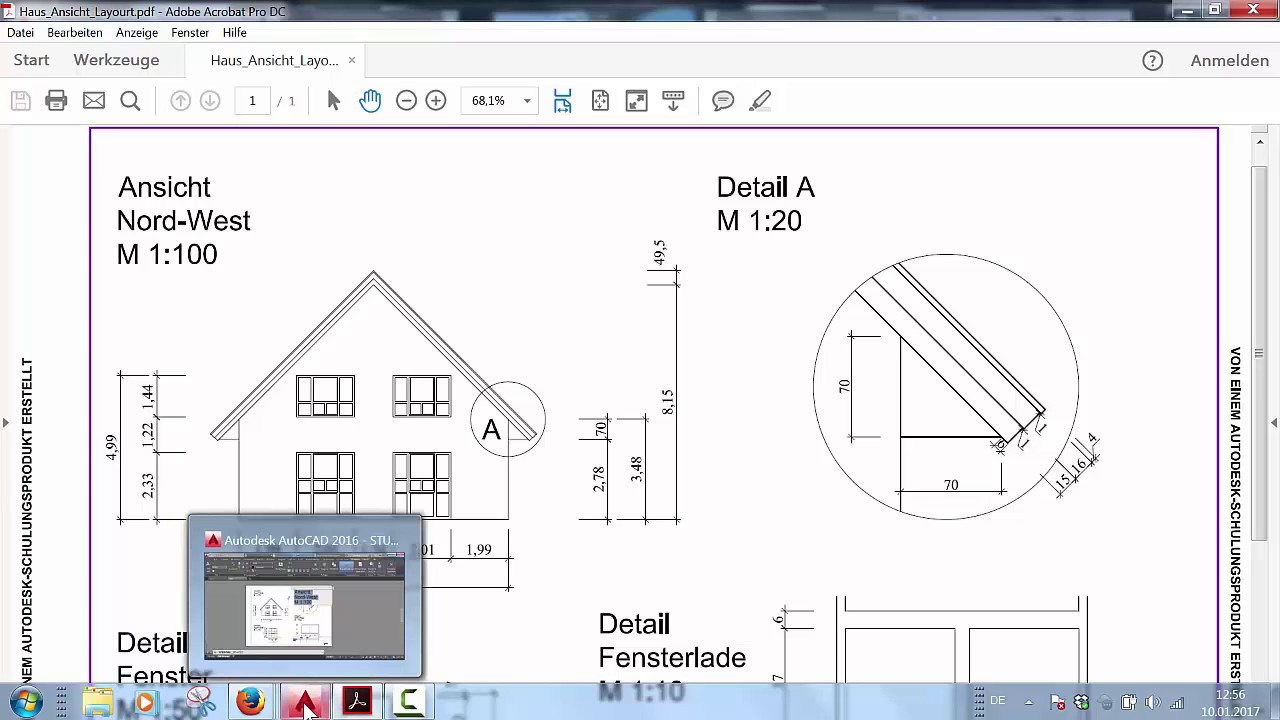 AutoCad 2016 Haus Ansicht und Details Teil 6 Bemassung und Beschriftung
