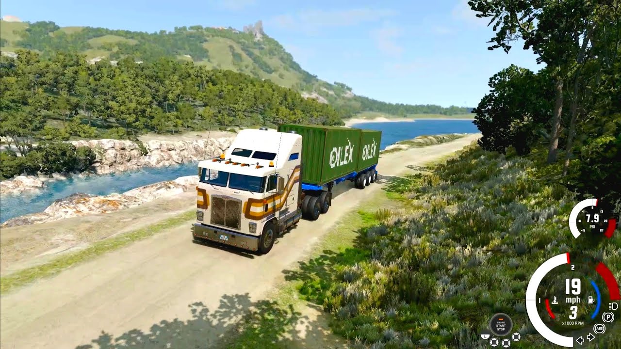 BeamNG Gameplay - Long Trailer Truck River Ke Side Se Le Gaye City Tak 