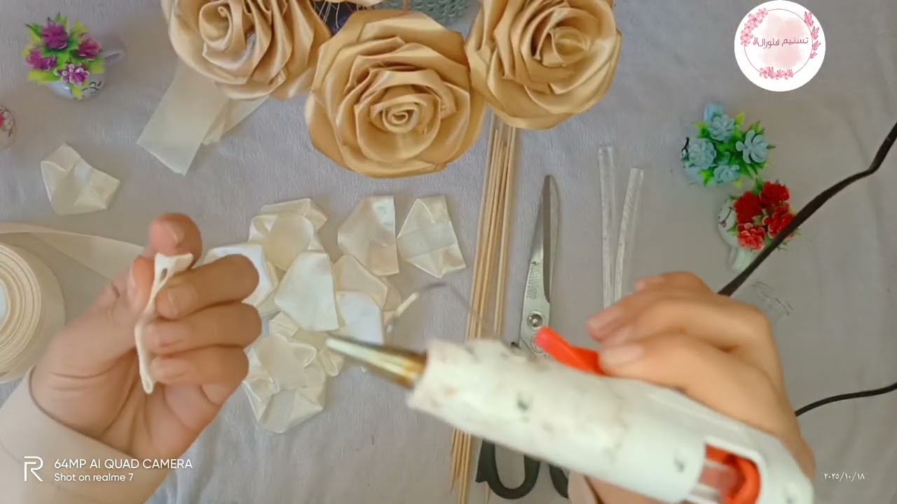 تعليم وردة الساتان المميزة🌼🤍#اعمال_يدوية #تعليم #ورد #ورد_جوري #2025 