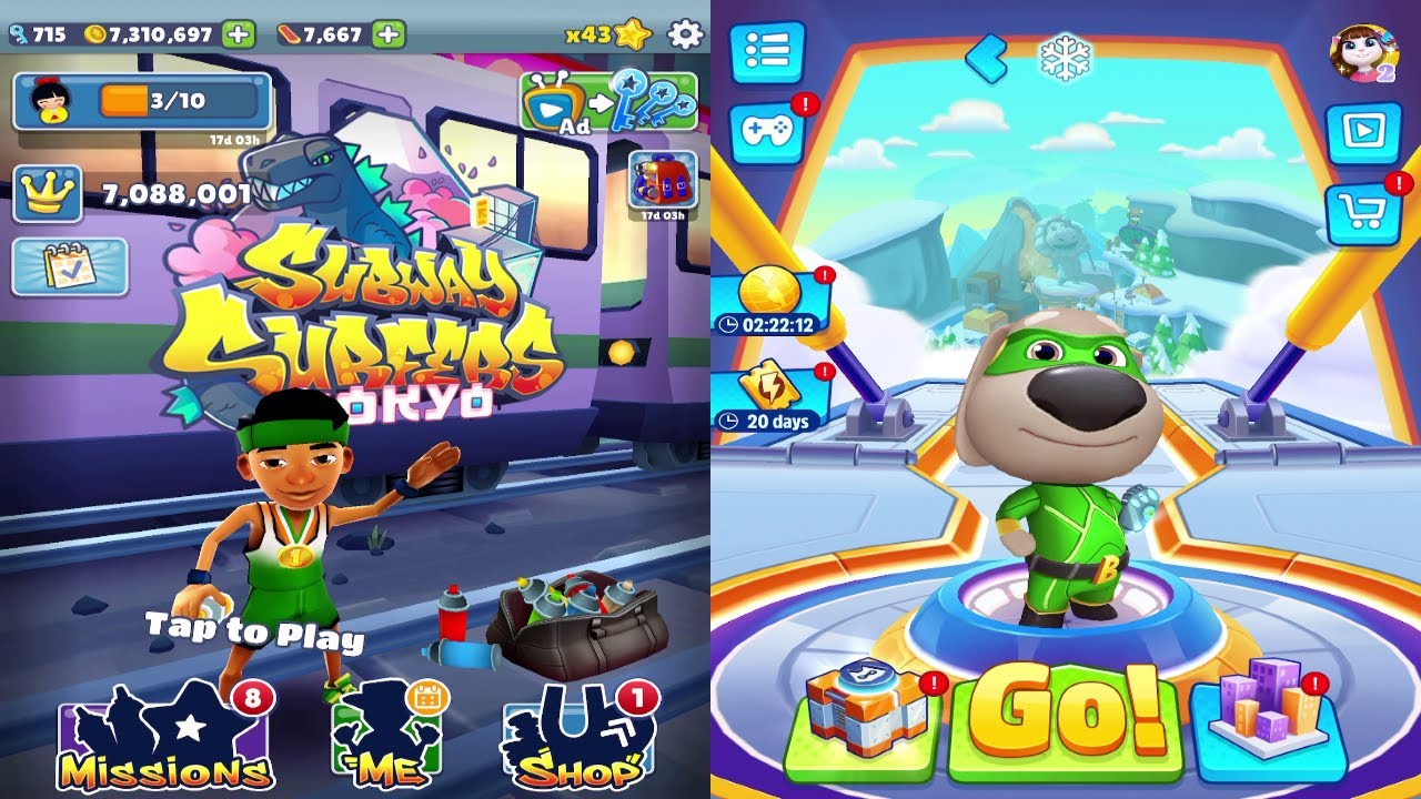 Subway Surfers: Tokyo VS Talking Tom Hero Dash Run Walkthrough