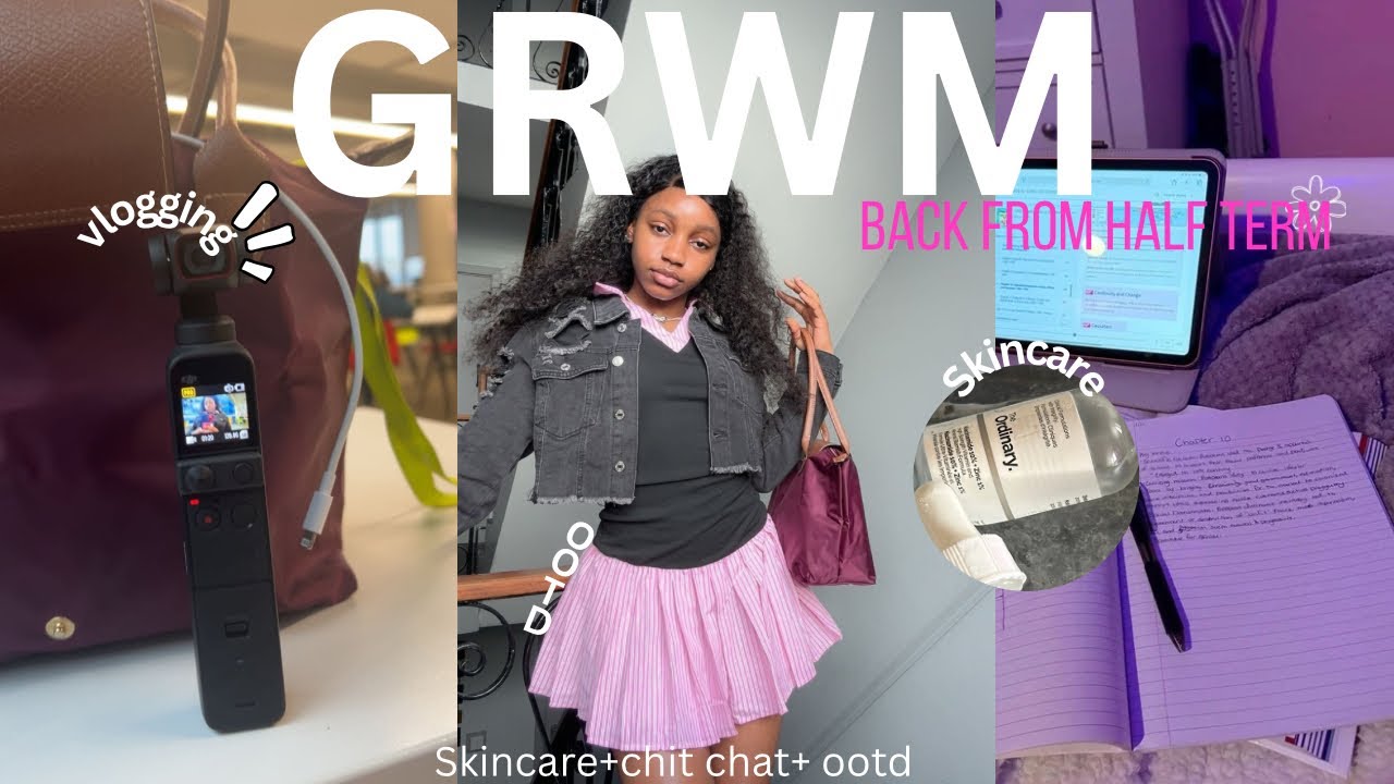 GRWM for school after half term 🤍 skincare + chitchat🎀📸*skincare routine*new bag*ootd#viralvideo 