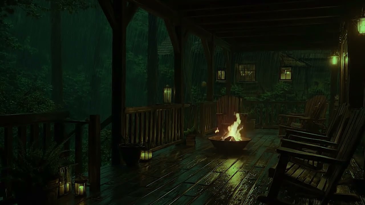 Cozy Cabin at Night 🌧️ Heavy Rain and Thunderstorm Sounds for Relaxing Sleep