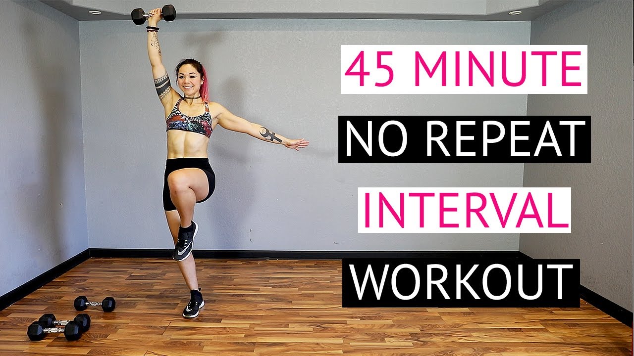 45 Minute Super Fun NO REPEAT Full Body HOME Workout w/ Dumbbells