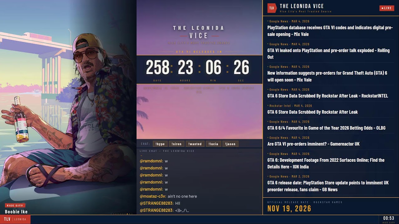 🌴 GTA VI COUNTDOWN — LIVE 24/7 | The Leonida Vice