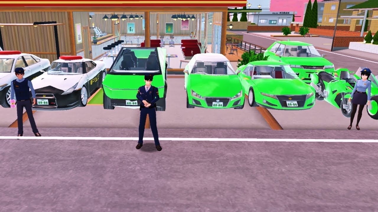 All Sakura police Depart cars, bikes, ambulance 🚑 Green Car🚗 in Safely for collecting at u-Mart🏢 🚓🚔
