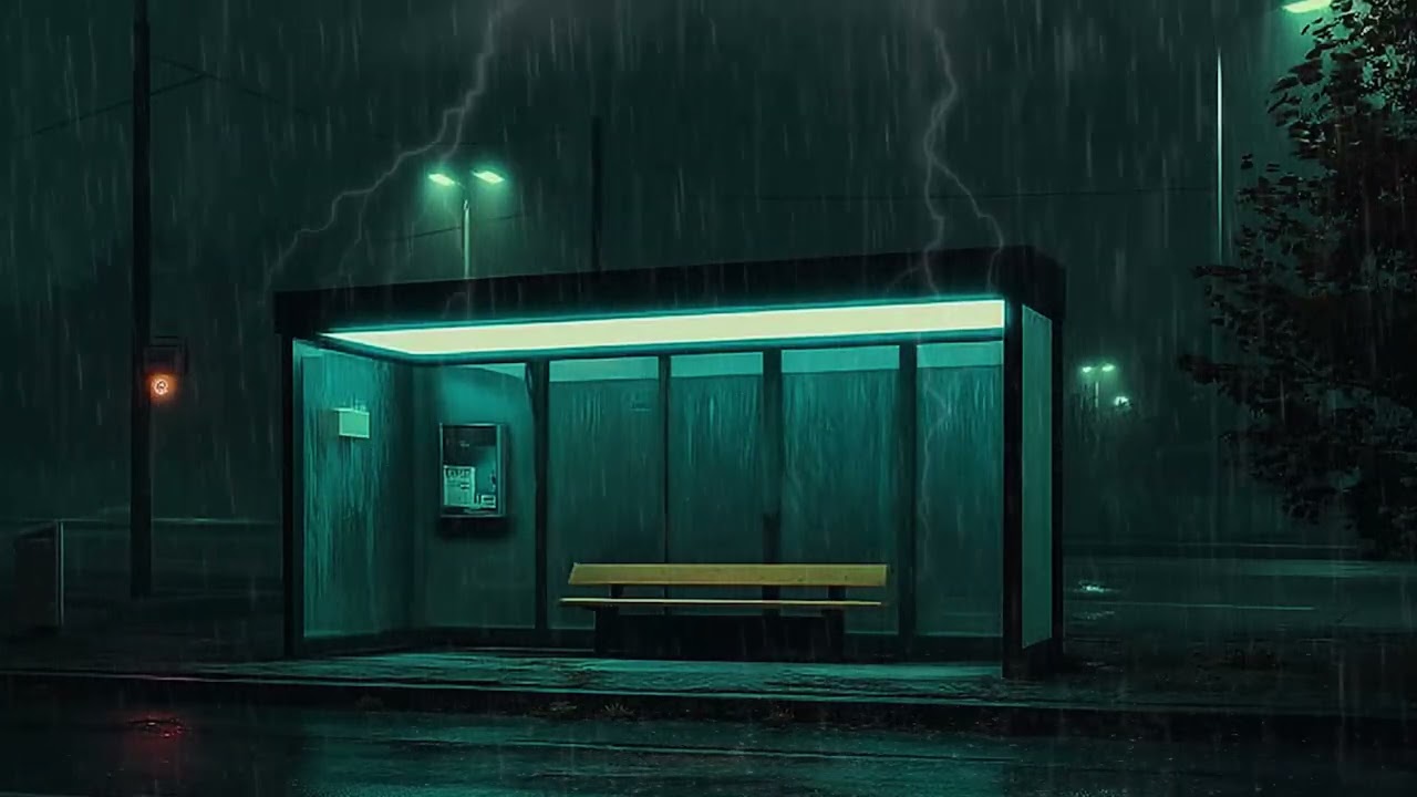 Fall Asleep Fast at a Lonely Bus Station 🌧️ Heavy Rain Sounds for Deep Sleep & Insomnia Relief