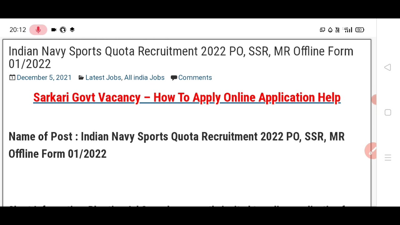 Indian Navy Sports Quota Recruitment