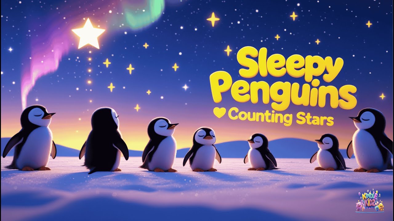 Sleepy Penguins Counting Stars 🌟 | Relaxing Bedtime Lullaby for Kids & Babies | KindleKidz
