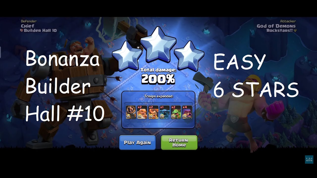 Bonanza Challenge: Builder Hall 10 | 200% Attack Strategy | 6 Stars