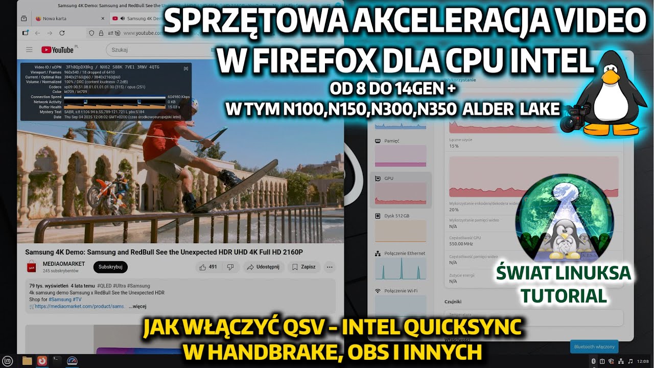 TUTORIAL Linux sprzętowa akceleracja wideo Firefox CPU INTEL kodowanie IntelQuickSync QSV Mint 22.2