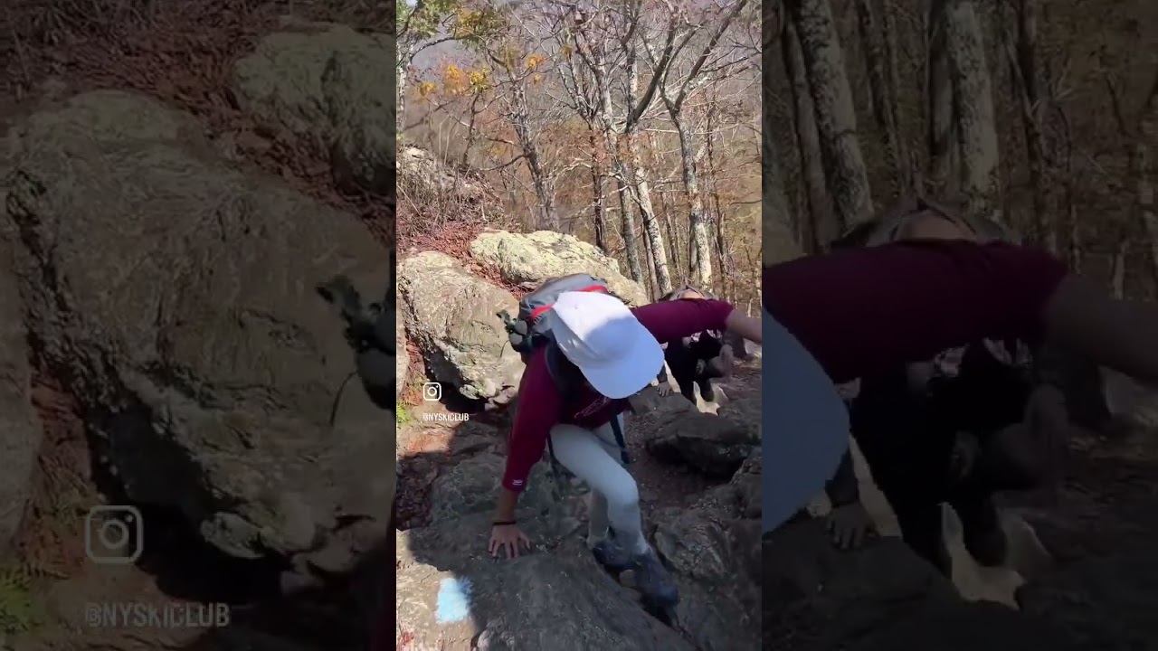 Group Hiking Bearfence Rock Scramble Trail at Shenandoah National Park