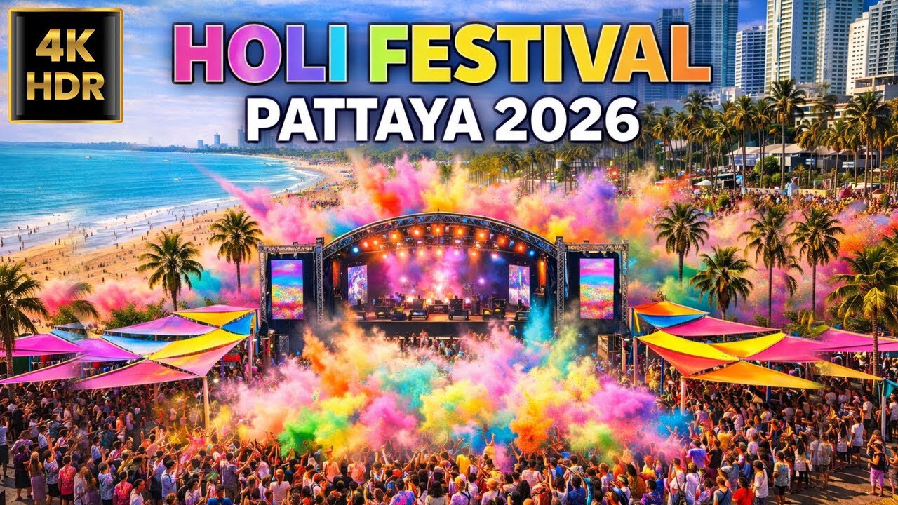 🇹🇭 4K HDR | HOLI FESTIVAL PATTAYA 2026 🌈 Thailand&rsquo;s Biggest Color Festival