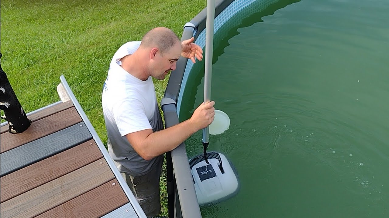 Testing the WYBOT Osprey 200 max pool vacuum in a neglected pool.