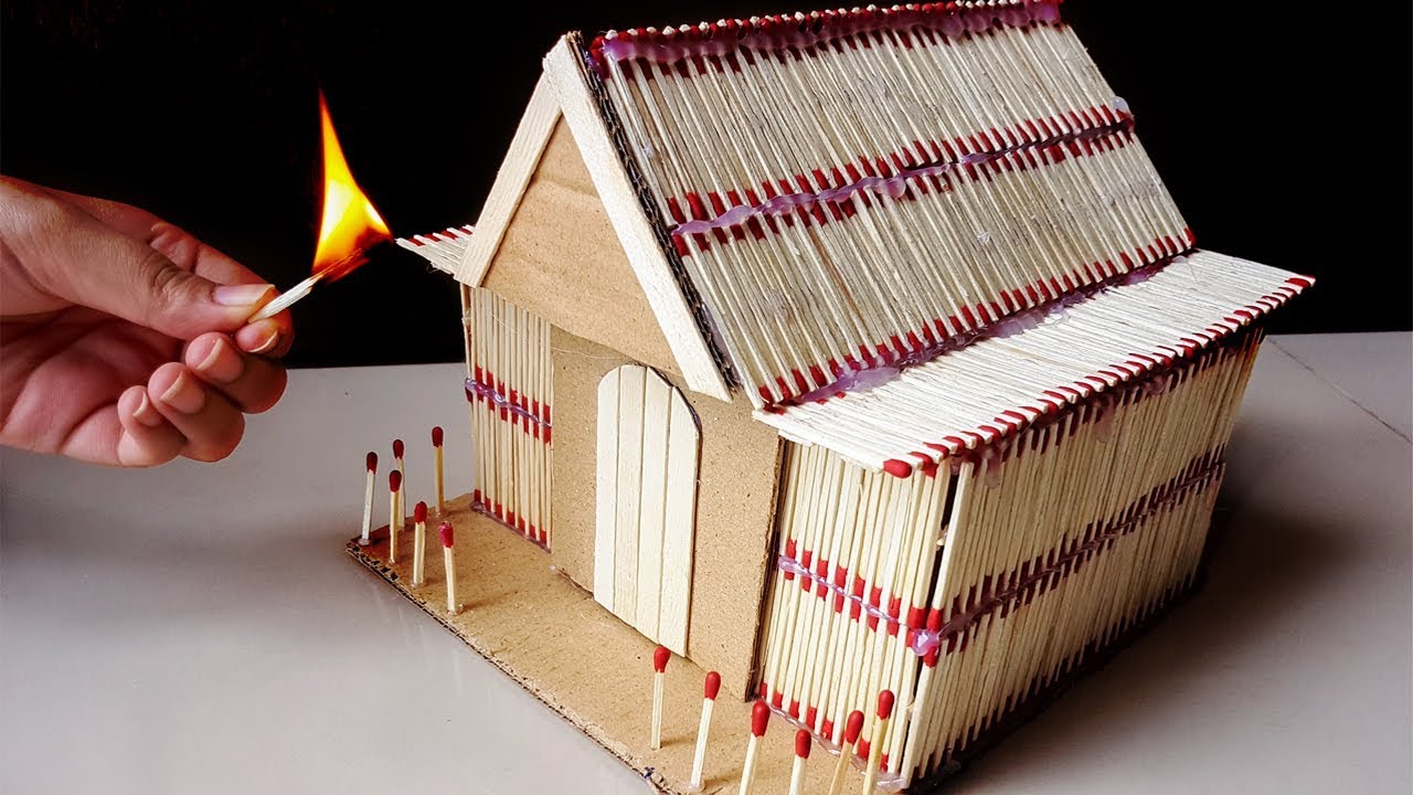 How to Make a Match House and Burn it at home - Match Stick House
