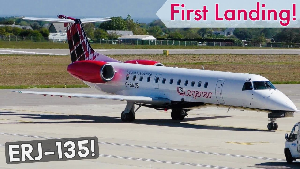 Inaugural Loganair ERJ 135 Flight Landing at Guernsey Airport, GCI