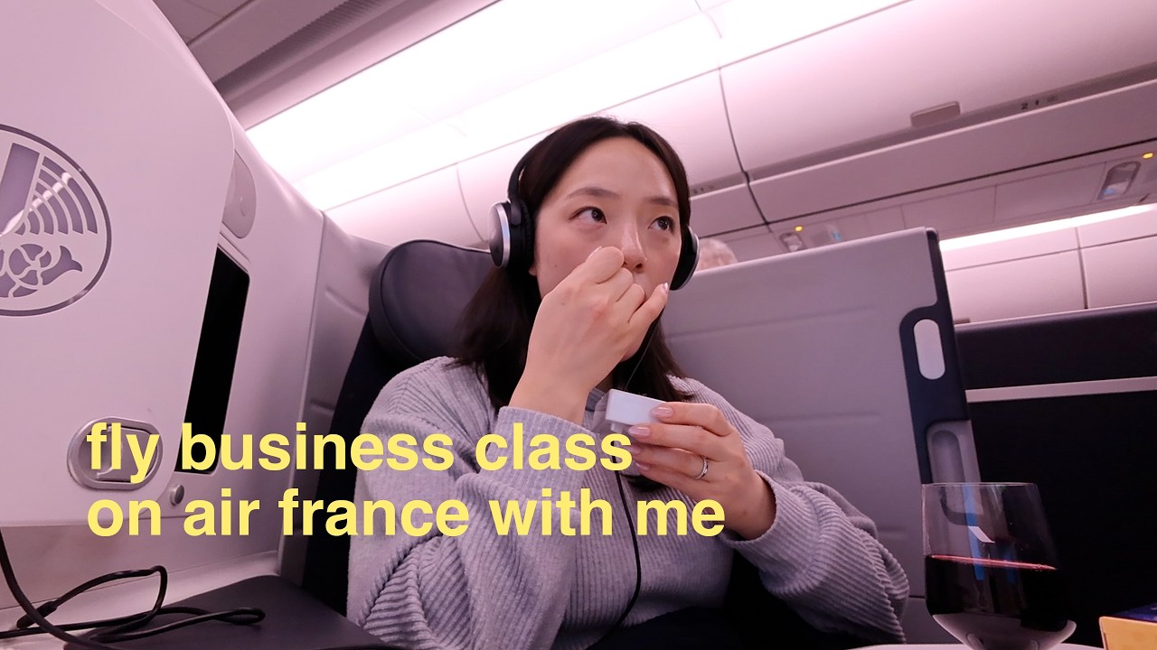 Business Class Air France | on-flight skincare, makeup routine, asmr