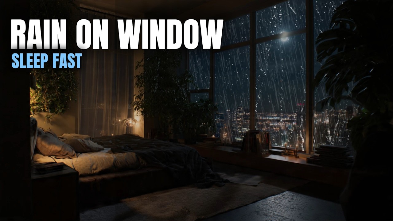 Rain Sounds on Window in Cozy Bedroom for Sleeping Fast | Heavy Rain Insomnia Relief (1 Hour)