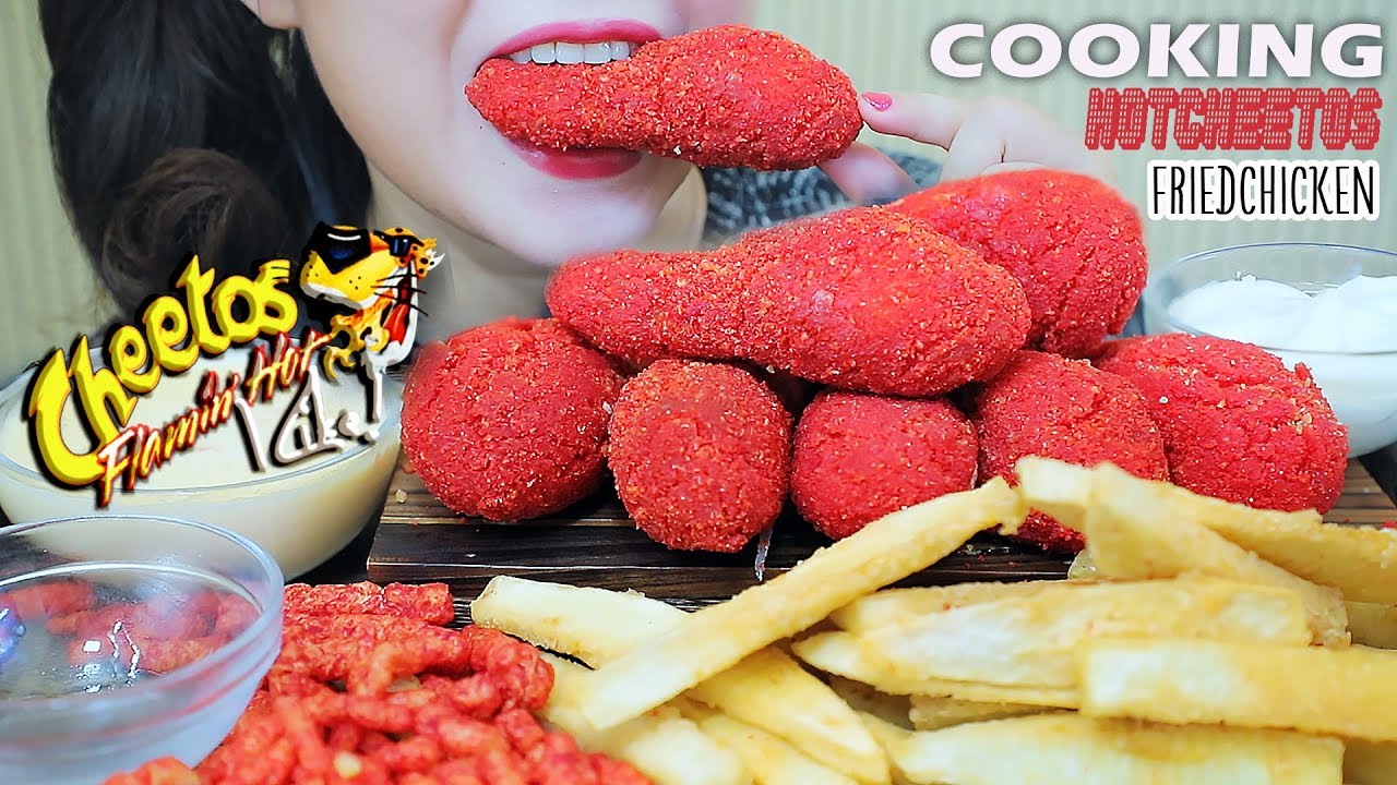 ASMR COOKING EATING FRIED HOT CHEETOS CHICKEN & BREADFRUIT & SAMYANG SAUCE,EATING SOUND | LINH-ASMR