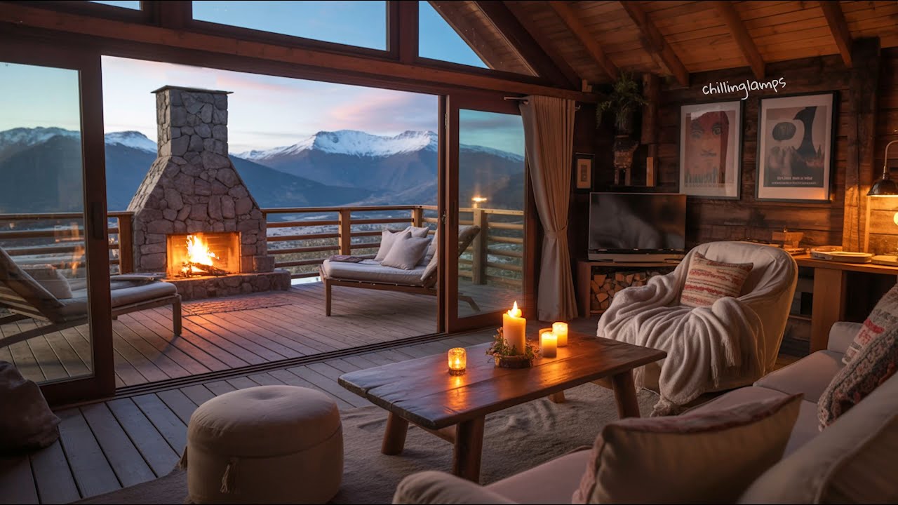 4K🏕️ SOIRÉE COCOONING ET APAISANTE DANS UN CHALET DE MONTAGNE | Feu de cheminée & vent doux 🌲🔥 ASMR