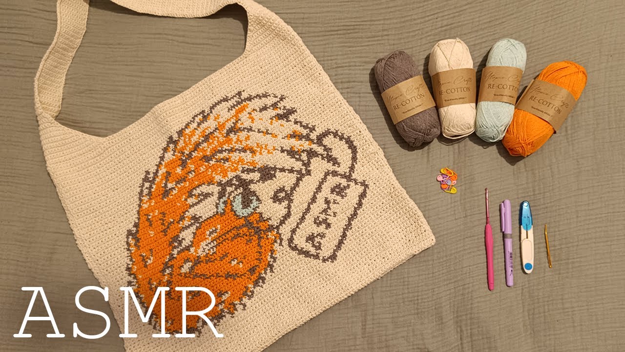 ASMR I Made a Sleepy Squirrel Crochet Tote Bag (🎧 soft spoken, fabric sounds)
