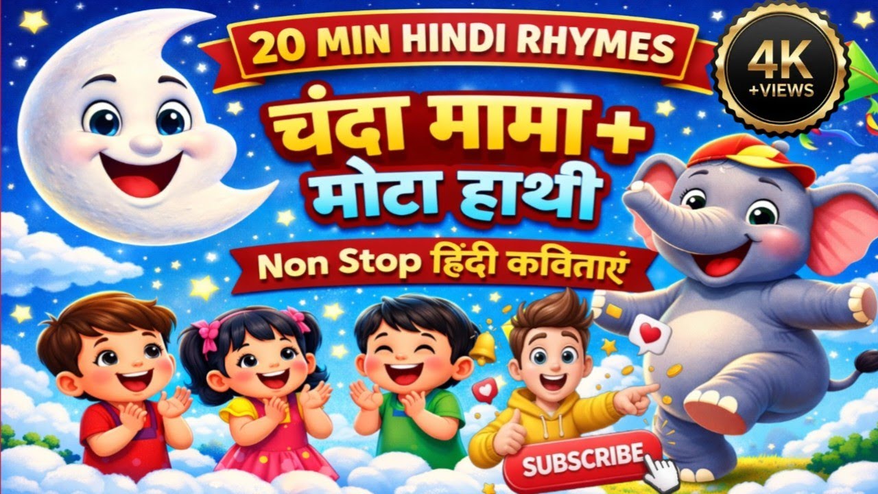 चंदा मामा दूर के🌙 + एक मोटा हाथी 🐘| 20 मिनट नॉन-स्टॉप हिंदी किड्स राइम्स chanda mama rhyme
