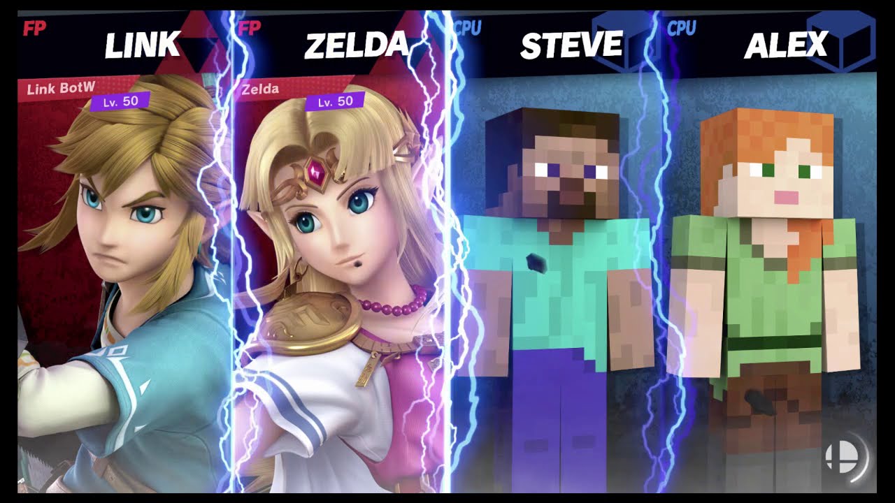 Super Smash Bros Ultimate Amiibo Fights – Steve & Co #250 Link & Zelda vs Steve & Alex